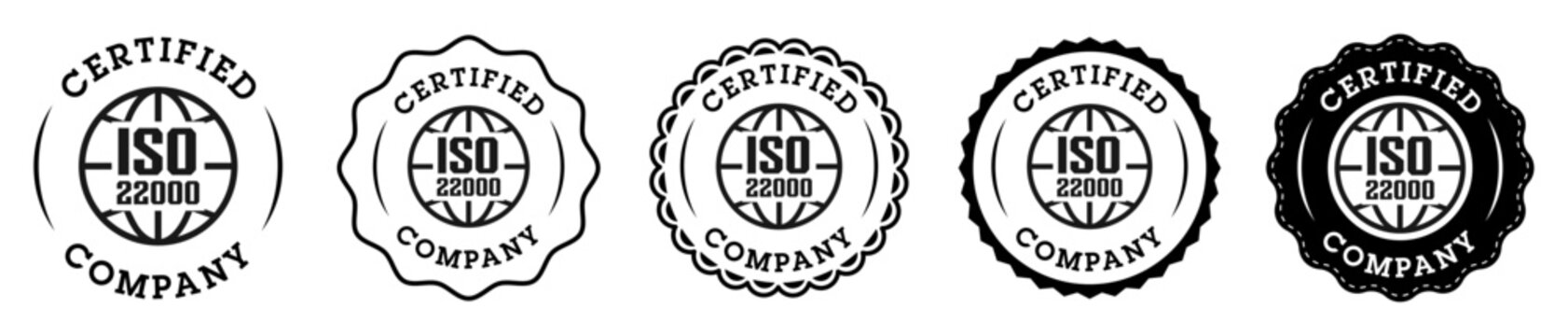 ISO 22000 Certified Company Badge Icons Vector Set for Quality Assurance and Branding