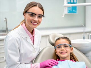 Dentist and young patient smiling together in a dental chair