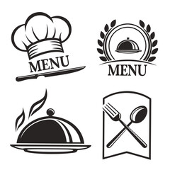 Collection of restaurant icons isolated on white background for menu design