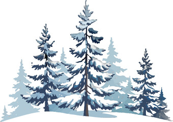 Fototapeta premium Watercolor winter landscape illustration featuring snow covered evergreen trees in a serene and peaceful outdoor scene evoking a sense of cold season nature