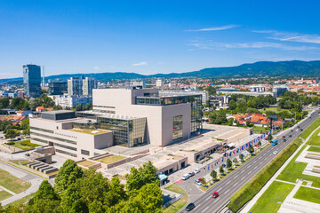 Fototapeta premium National and university library in Zagreb, Croatia, modern architecture, city skyline