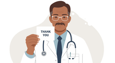 Fototapeta premium Minimalist flat vector doctor holding thank you card