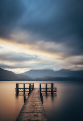 Peer at lake Te Anau in New Zealand. Long exposure with an ND filter.