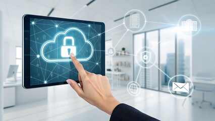 Professional secures digital data with advanced cloud technology for business success and innovation