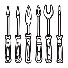 minimalist screwdriver outline vector graphic tool concept artwork.eps