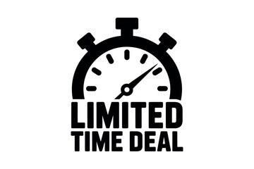 Black stopwatch icon with limited time deal text timer