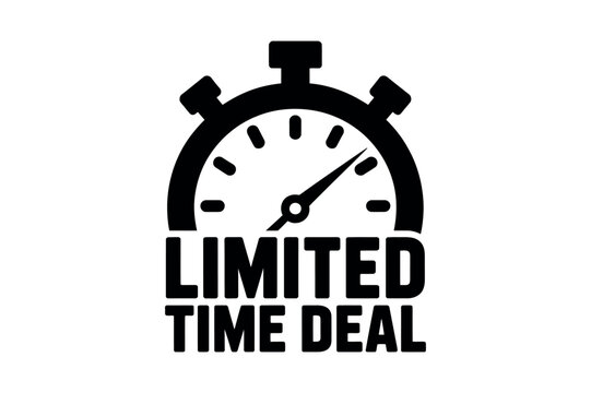 Black stopwatch icon with limited time deal text timer