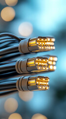 Connection of Optical fiber cable, technology background, 3d illustration. Technology concept.