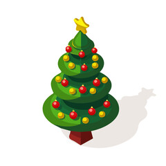 An illustration flat 2D icon Christmas tree isometric view set illustration, vector clipart isolated on a transparent background — clean animation-style design, created by me, Cute design