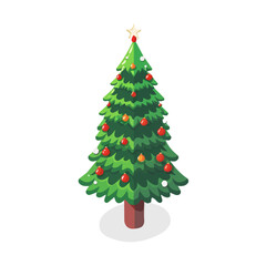 An illustration flat 2D icon Christmas tree and ornament set illustration, isolated on a transparent background — clean animation-style design, created by me, Cute design vectorized