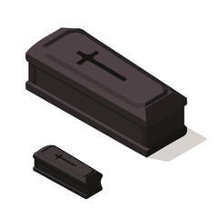 An illustration flat 2D icon coffin with cross dark brown illustration, vector clipart isolated on a transparent background — clean animation-style design, created by me, simple icon