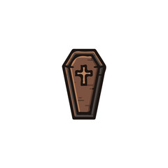 An illustration flat 2D icon coffin with cross dark brown illustration, vector clipart isolated on a transparent background — clean animation-style design, created by me, icon design