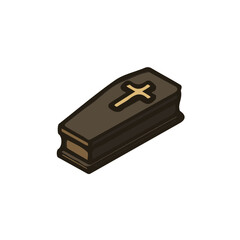 An illustration flat 2D icon coffin with cross dark brown illustration, vector clipart isolated on a transparent background — clean animation-style design, created by me, Cute design
