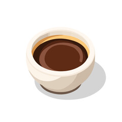 Vector illustration in flat 2D isometric view showing an espresso shot in a small cup— transparent background,-style design by me