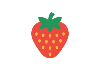 Simple vector illustration of a red strawberry with green leaves and yellow seeds