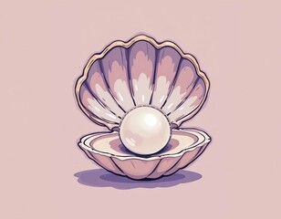 minimalist illustration of a pearl nestled within an open clam shell 
