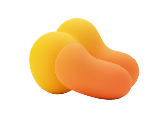 An abstract, fluid, amorphous blob shape with a vibrant yellow to orange to peach gradient, isolated in 3/4 view against a transparent background with copy space, shadowless studio lighting.