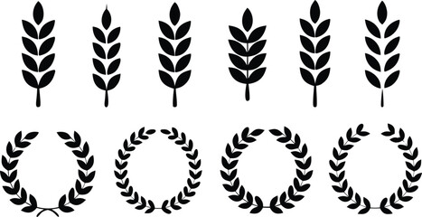 Silhouette Wheat and Laurel Wreath Illustration Grain and Victory Symbol Collection