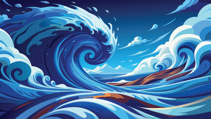Abstract blue wave pattern illustrating flowing water and ocean lines