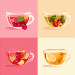 Minimal flat 2D fruit herbal tea in glass tea collection illustration — vector design with transparent background, perfect for animation and digital use. Created by me. colorful fruity tea cup, EPS