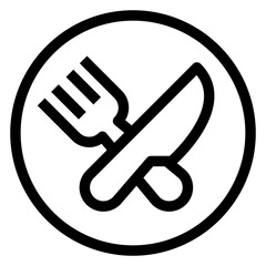 Logo restaurante. Icono cubiertos cruzados en círculo con líneas	
