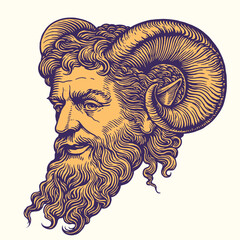 Faun's head. Editable hand drawn illustration. Vector vintage engraving. 8 EPS
