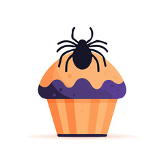 Mine Simple flat 2D illustration Halloween cupcake with spider icon isolated on transparent background, vector, flat design, animation design, simple flat 2D icon, clipart