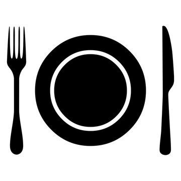 Logo restaurante. Icono con silueta de cubiertos con plato