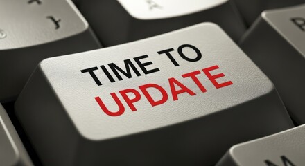Keyboard key closeup reading "TIME TO UPDATE" in black and red text