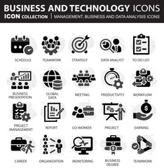 Business and technology Icons, Icon Collection, Management, Business and data, Analysis icons,teamwork, to do list, strategy, meeting, Global data, Productivity