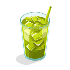 My Simple flat 2D illustration iced matcha drink isometric view isolated on transparent background, vector, flat design, animation design, simple flat 2D icon, clipart