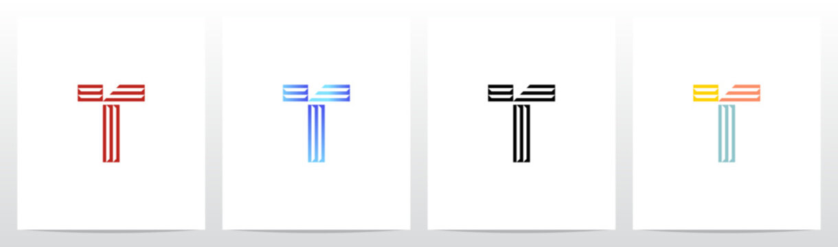 Retro Parallel Lines Letter Initial Alphabet Logo Design T