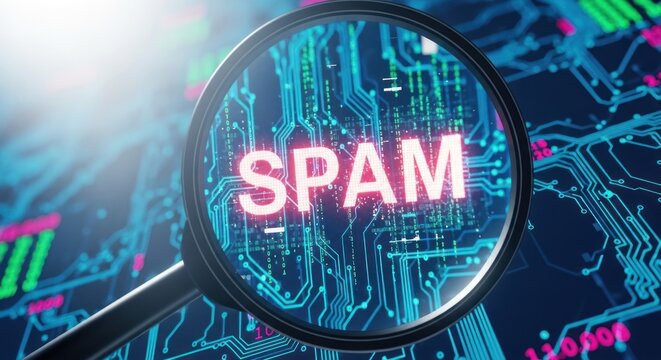 Magnified "SPAM" over circuit board