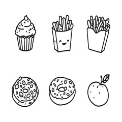 Outline style snack food vector drawing set design.eps