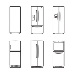 Outline style vector graphic of household refrigerator appliance.eps