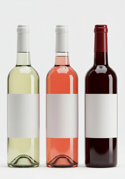 Mockup de botellas de vino blanco, rosado y tinto