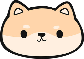 Cute shiba inu dog face cartoon illustration, Kawaii shiba happy face hand drawn cartoon doodle