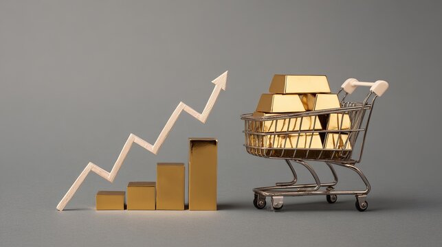 Gold-filled cart before rising trend graph
 - Powered by Adobe