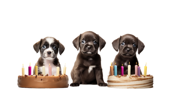 Adorable baby dog, cat, rabbit birthday celebration with cakes - Powered by Adobe