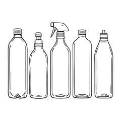 Plastic bottles line art vector illustration isolated.eps