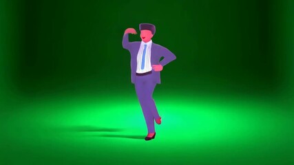 A man in suit is dancing on green background green screen animated chromakey background movement backgrounds cartoonish figure design composition creative layers depth illustration - Powered by Adobe
