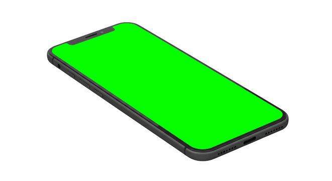 Realistic Smartphone Mockup with Green Screen on Transparent Background