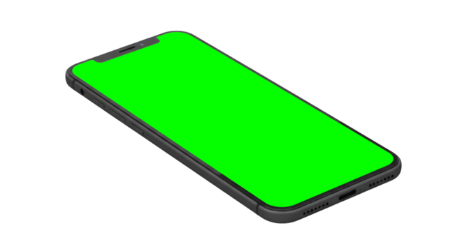 Realistic Smartphone Mockup with Green Screen on Transparent Background
