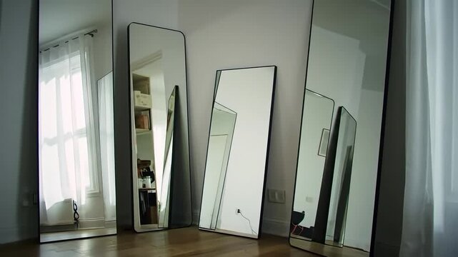 Reflections And Perspectives: Group Of Standing Mirrors In A Room
