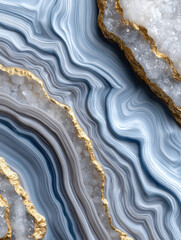 Fototapeta premium Artistic resin geode pattern featuring flowing blue and white waves with golden edges, creating stunning visual effect