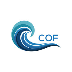 COF Abstract Wave Logo with Blue Gradient and Modern Typography, COF Later Logo, Creative Ocean Wave Logo Design with COF Text. 
