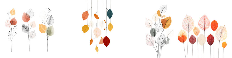 Obraz premium Abstract Fall Leaves Collection on White Background - Watercolor Illustration