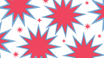 Seamless Pattern of Red Stars with Blue Outlines on a White Background Illustration
