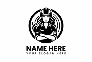 Confident Female Construction Worker Logo with Crossed Arms and Hard Hat 2.