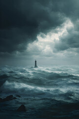 Guiding Light: A Beacon Shines Over a Stormy Sea in a Symbolic Display of Hope and Navigation During Nature's Fierce Tempest